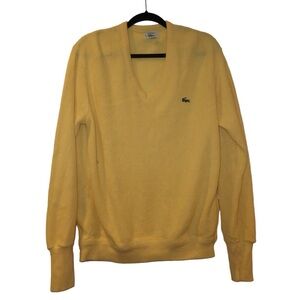 Vintage LACOSTE  sweater 70s yellow IZOD Lacoste Alligator V neck Sweater